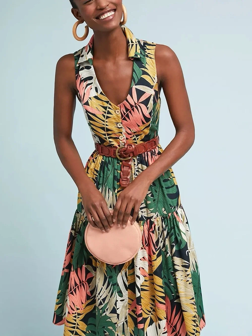 Anthropologie Eri+Ali Foliage Tropical Palm Print Dress Size M - Picture 1 of 9